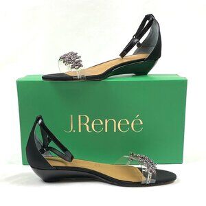 J.Renee Eviana Black Satin Ankle Strap Sandal, 9.5